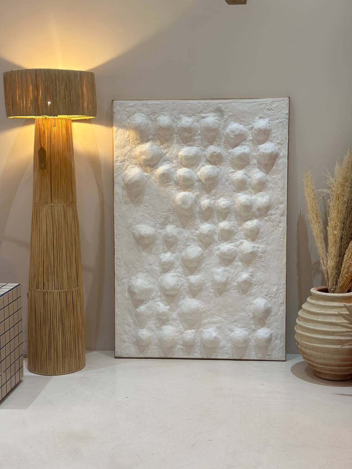 Tableau contemporain texturé relief 3D minimaliste - murmures blancs