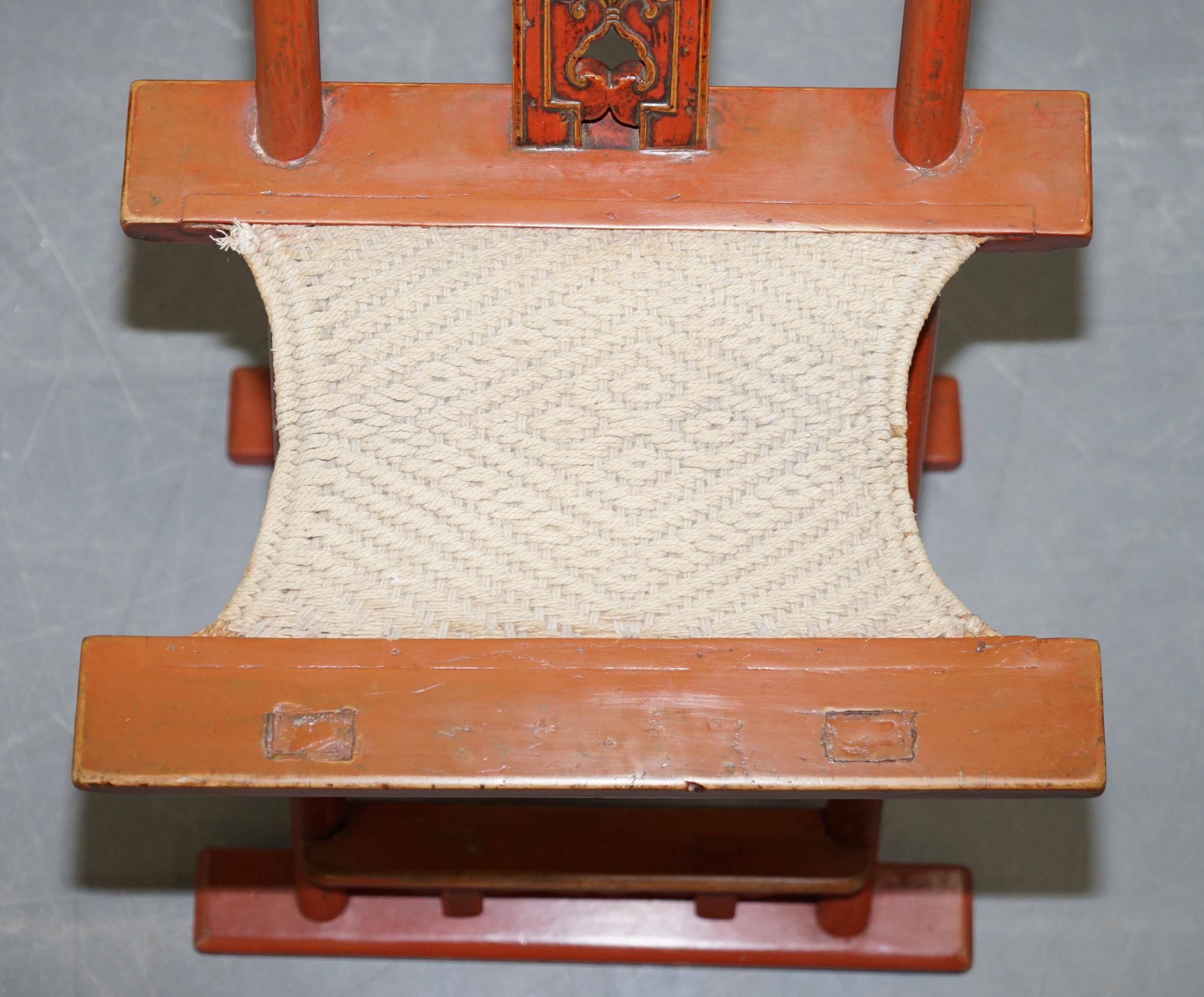 Chaise pliante chinoise antique avec sculptures, vers 1900-1920