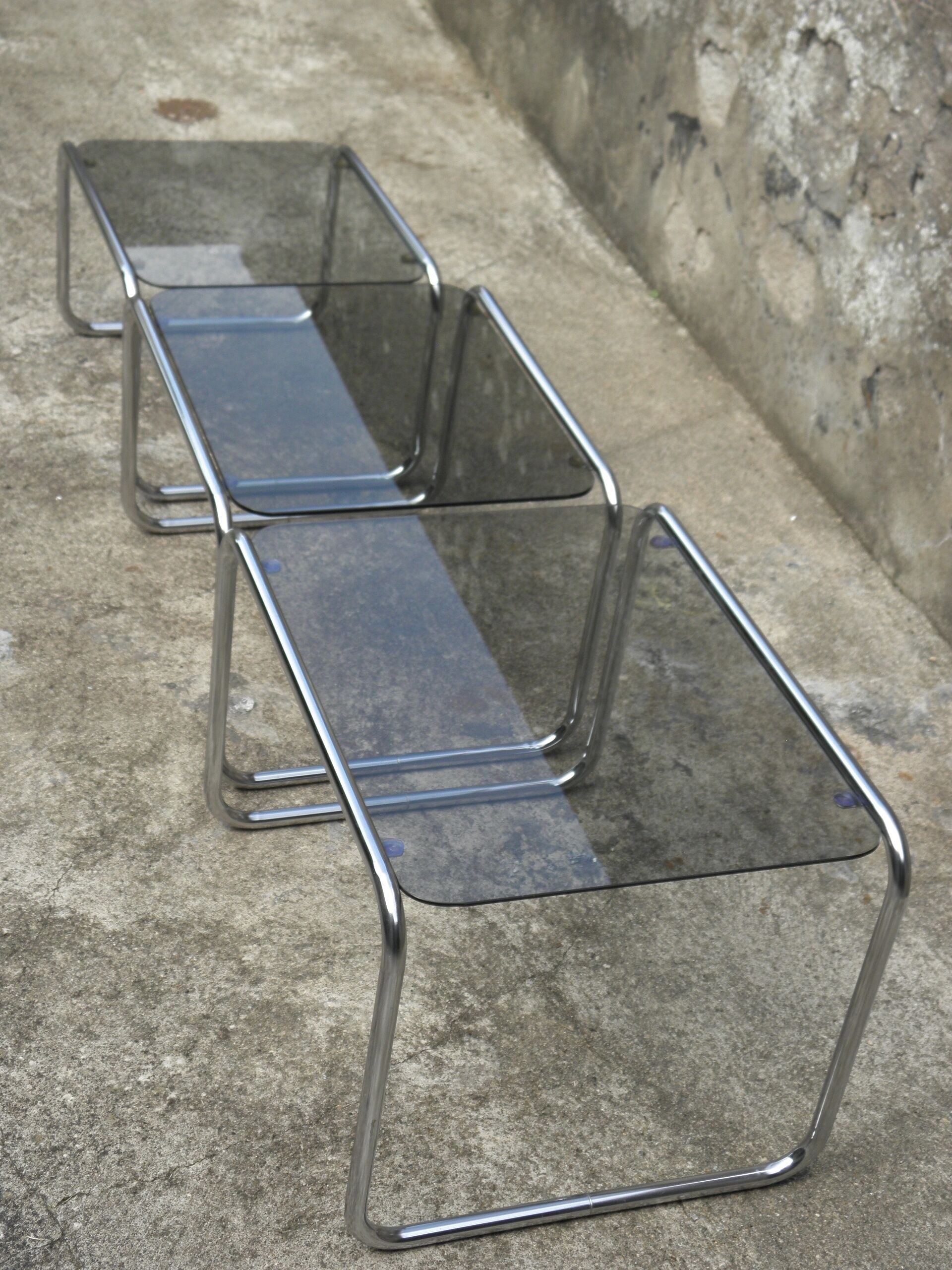 Trundle tables chrome and glass 1970