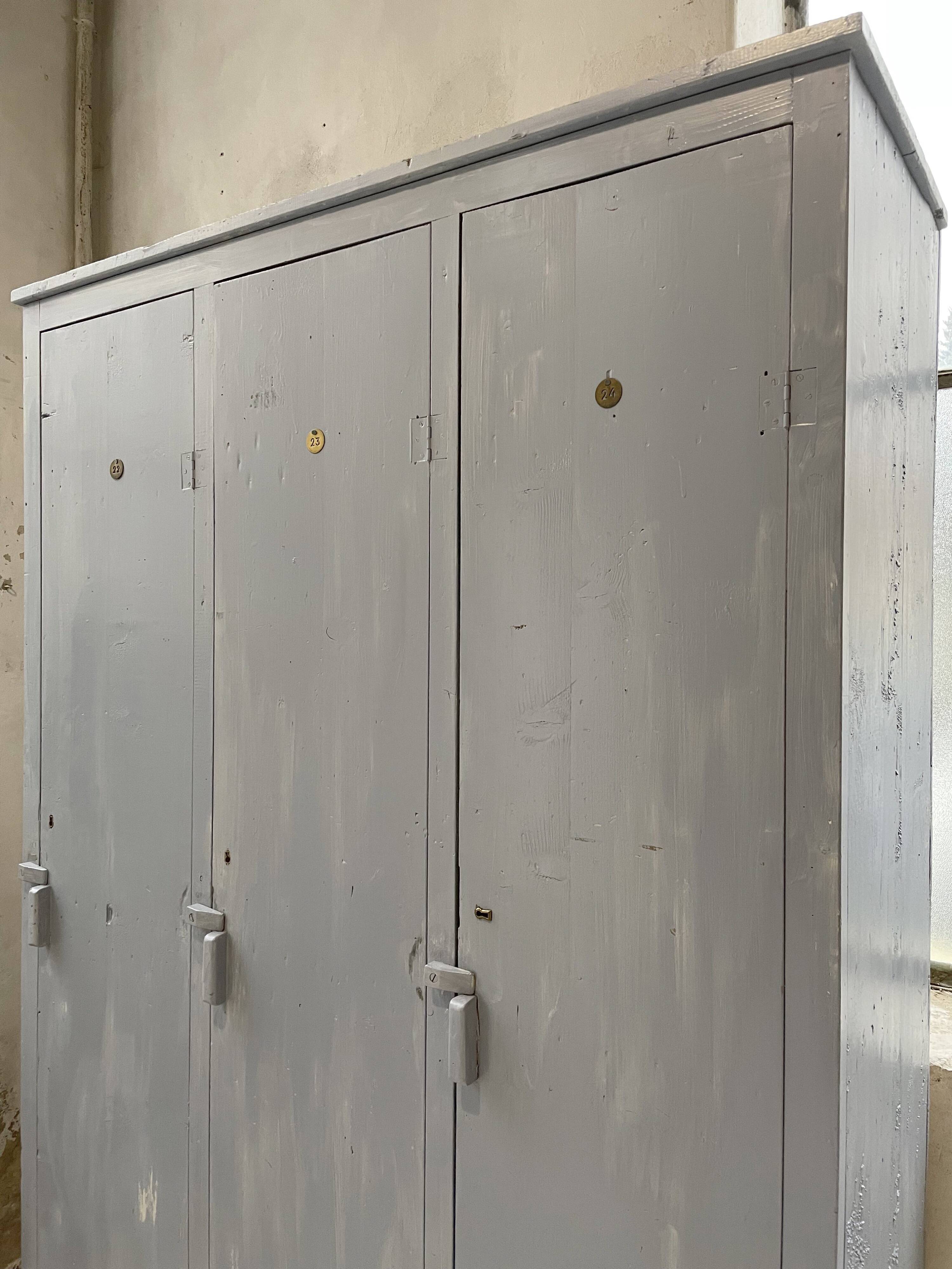 Blue patinated workshop furniture locker room