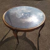 Chippendale Coffee Table in Wood, Canework and Glass - Round