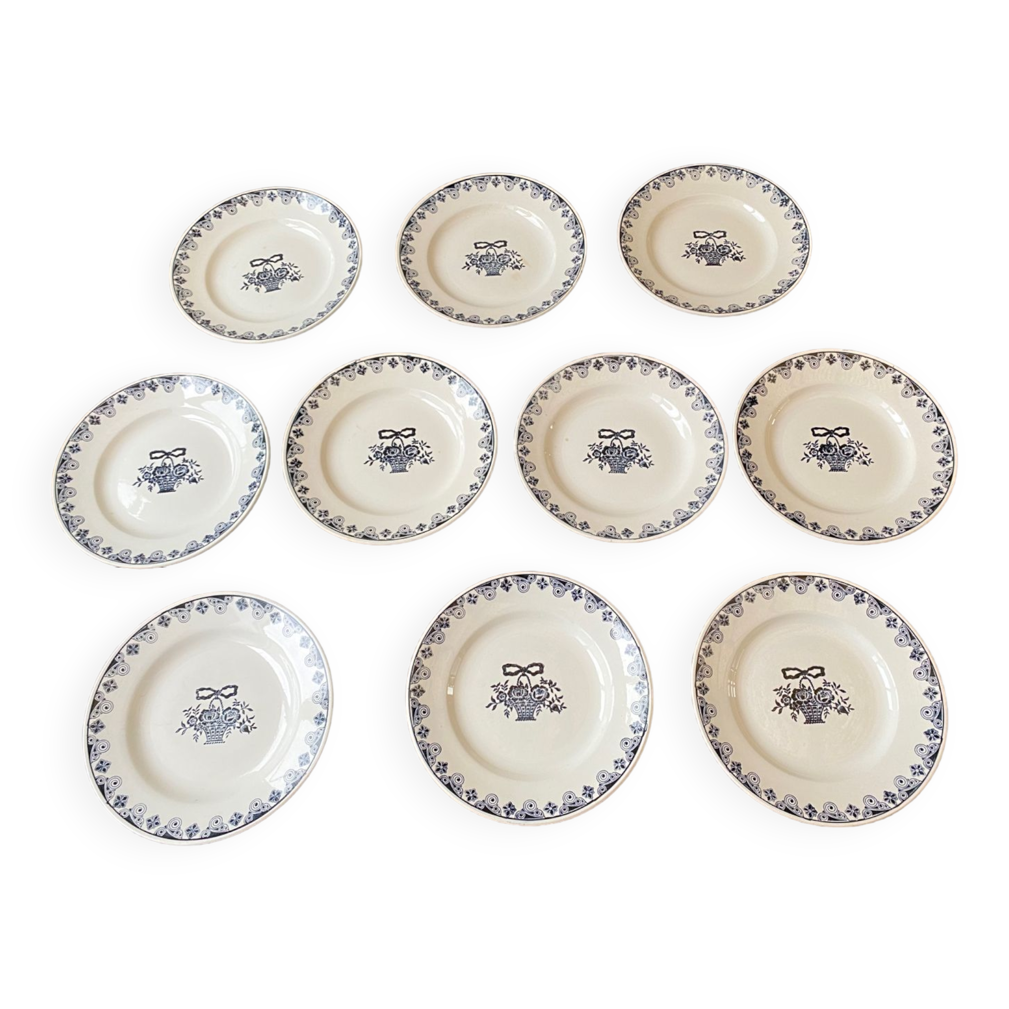Service of 10 flat ceramic plates St Amand Marie-Rose vintage 20s/30s