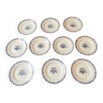 Service of 10 flat ceramic plates St Amand Marie-Rose vintage 20s/30s