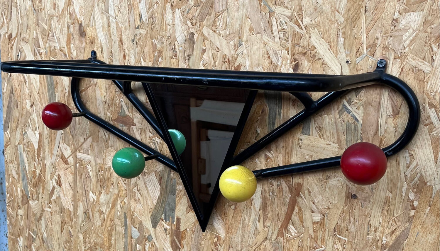 Black metal wood coat rack with vintage mirror