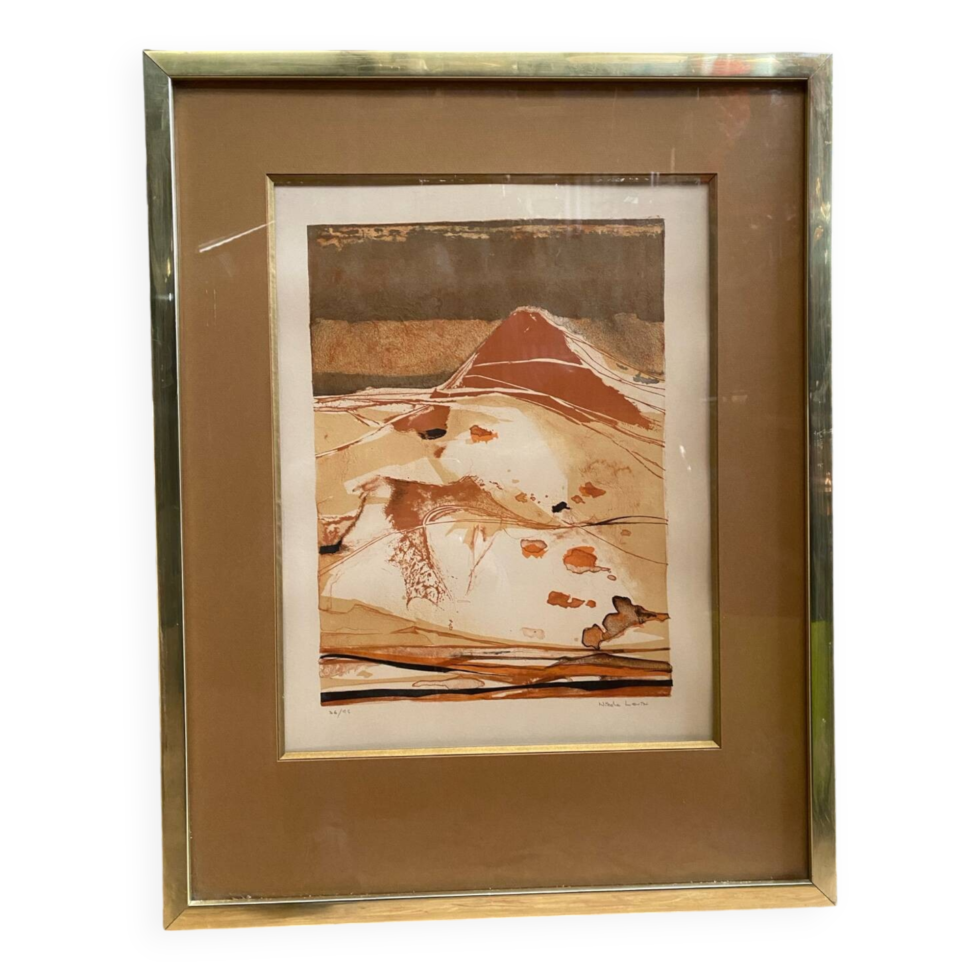 Old lithograph nicole tercinet levin “composition” + golden frame