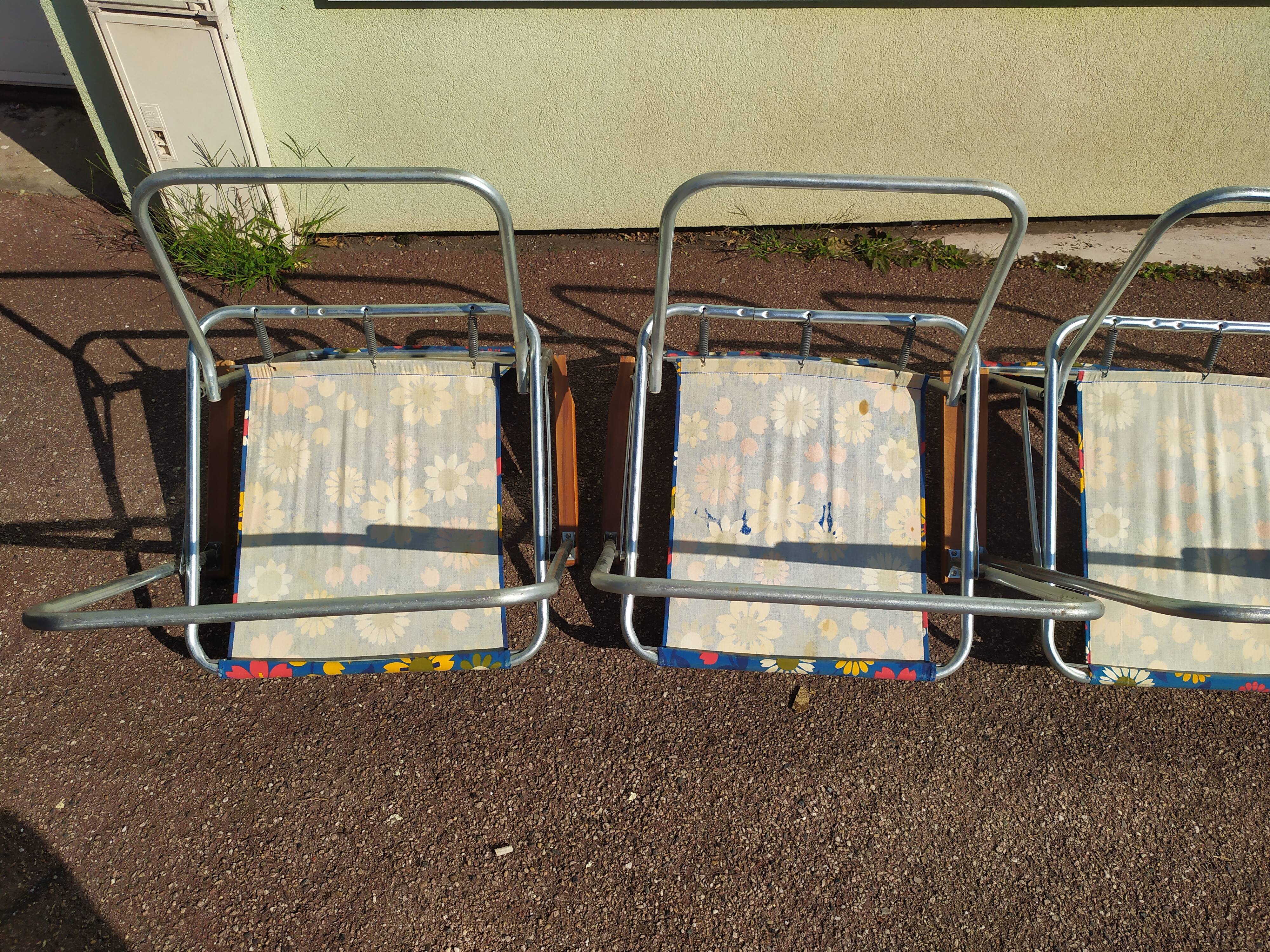 Lot de 4 chaise de camping pliante vintage bleu fleur