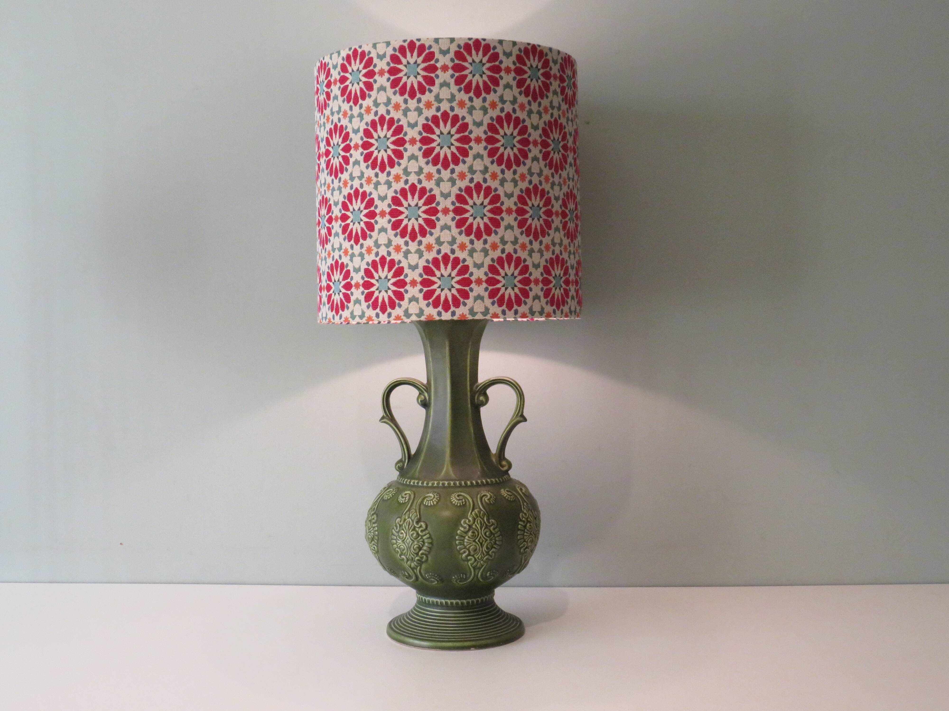 Ceramic table lamp from Bay, West Germany 1960 with handcrafted lampshade