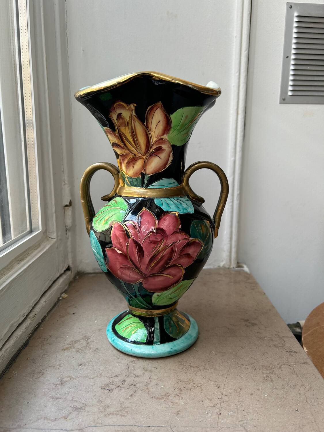 Handled ceramic vase from Vallauris, signed