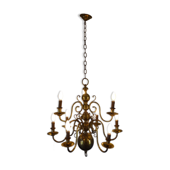"Dutch" gold metal chandelier with 9 light arms - 1960