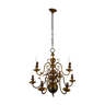 "Dutch" gold metal chandelier with 9 light arms - 1960