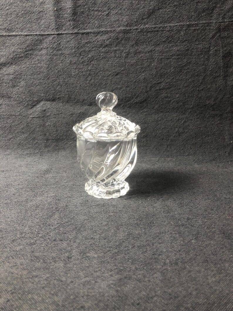 1980s Baccarat Crystal Jam Jar/Mustard Jar/Honey Jar With Lid, Model Bamboo