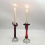 Duo of glass candle holders in the style of Murano