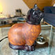 Art Deco cat lamp in glass paste, signed.