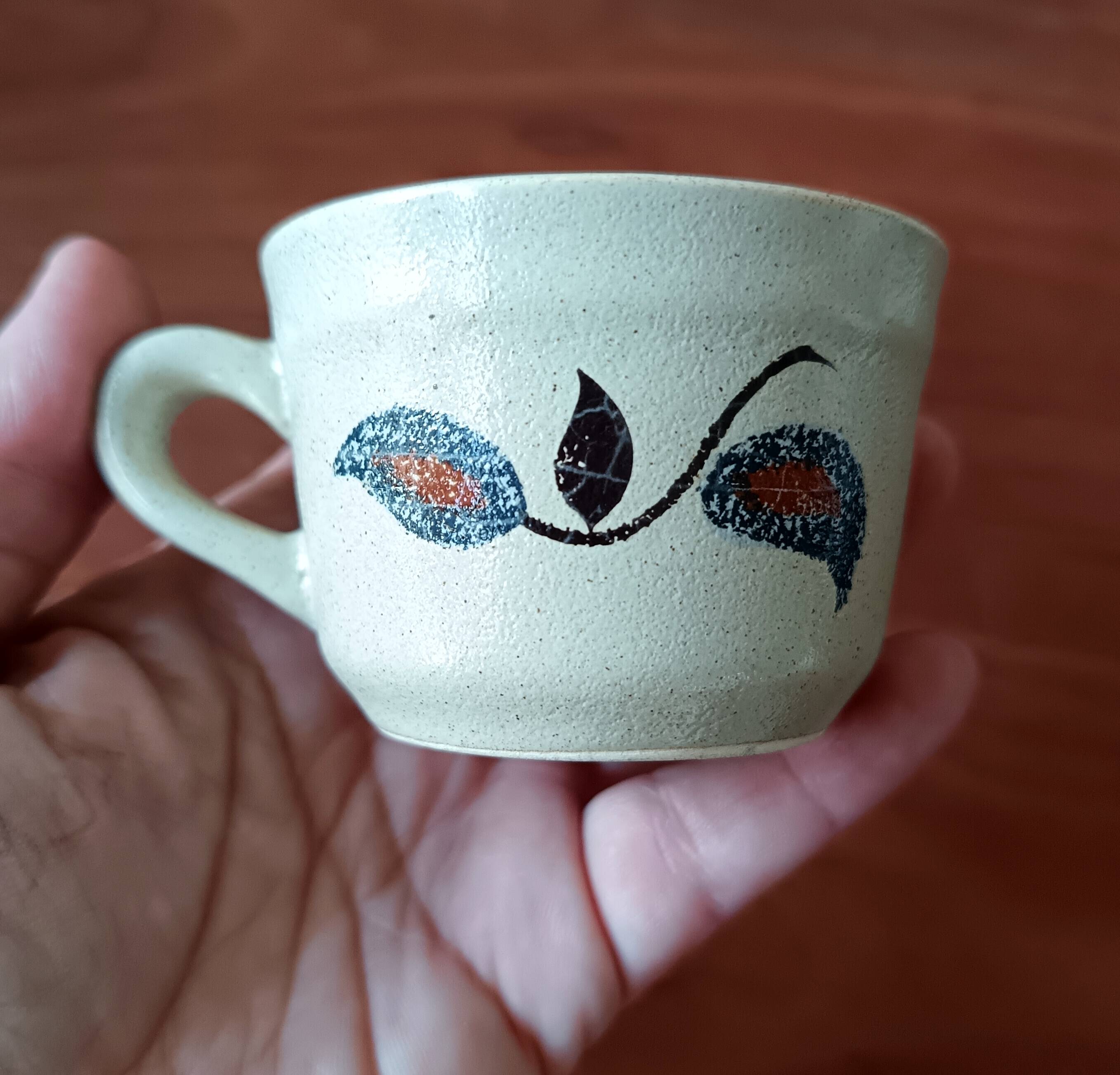 Vintage floral pattern stoneware coffee set, Saint-Amand Sologne earthenware