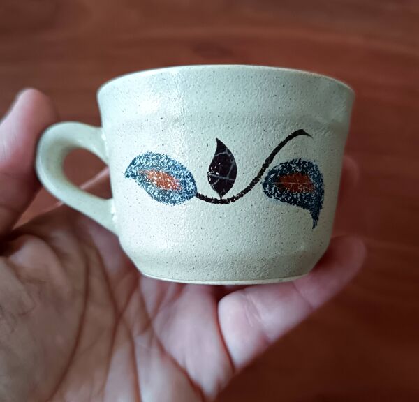 Service à café grès motif floral vintage , faïence de Saint-Amand Sologne