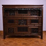 Asia 19th century: antique cabinet carved in mahogany (Chinese or Indochinese art)