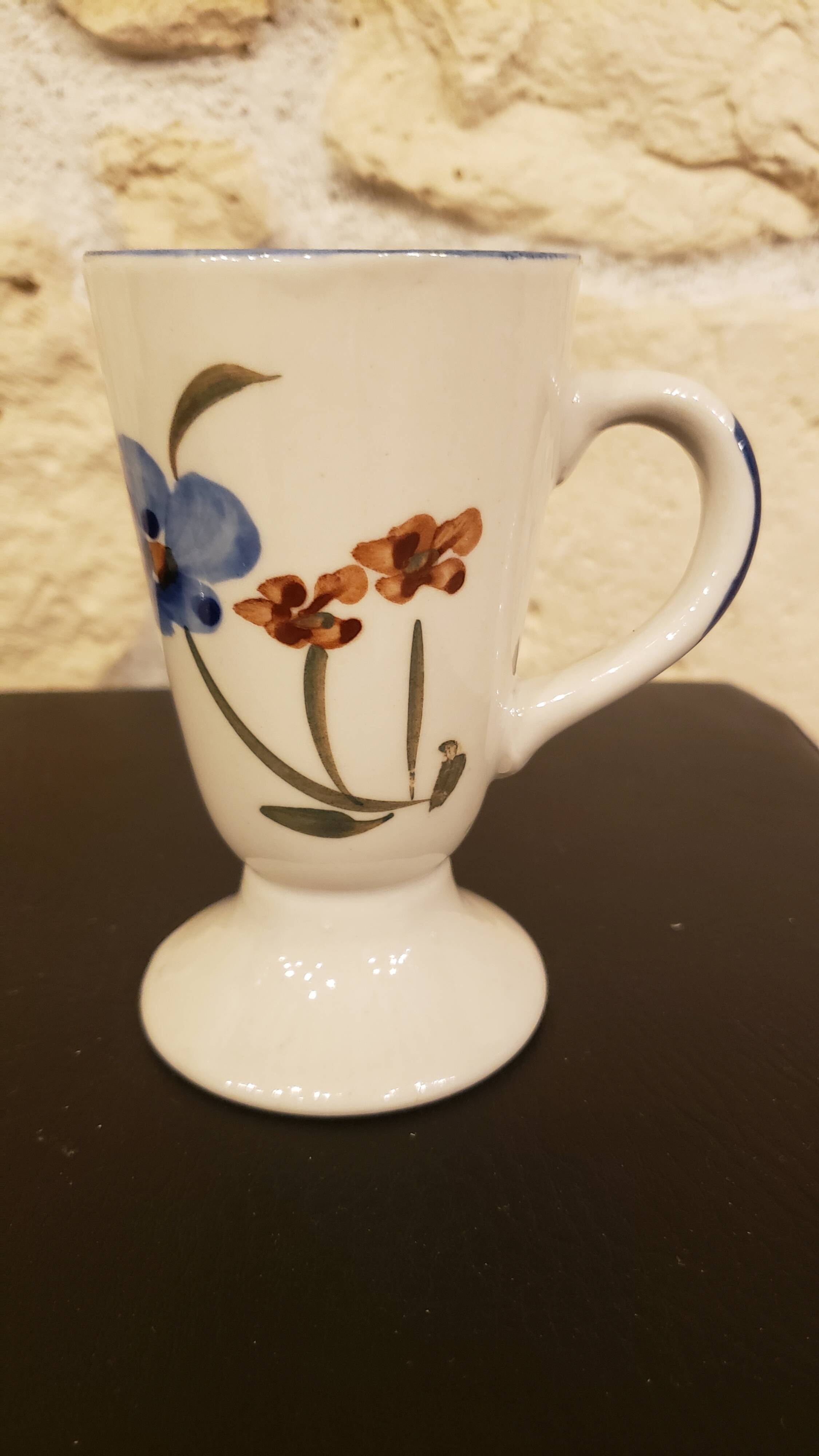 Two vintage ceramic mazagrans - vintage floral pattern