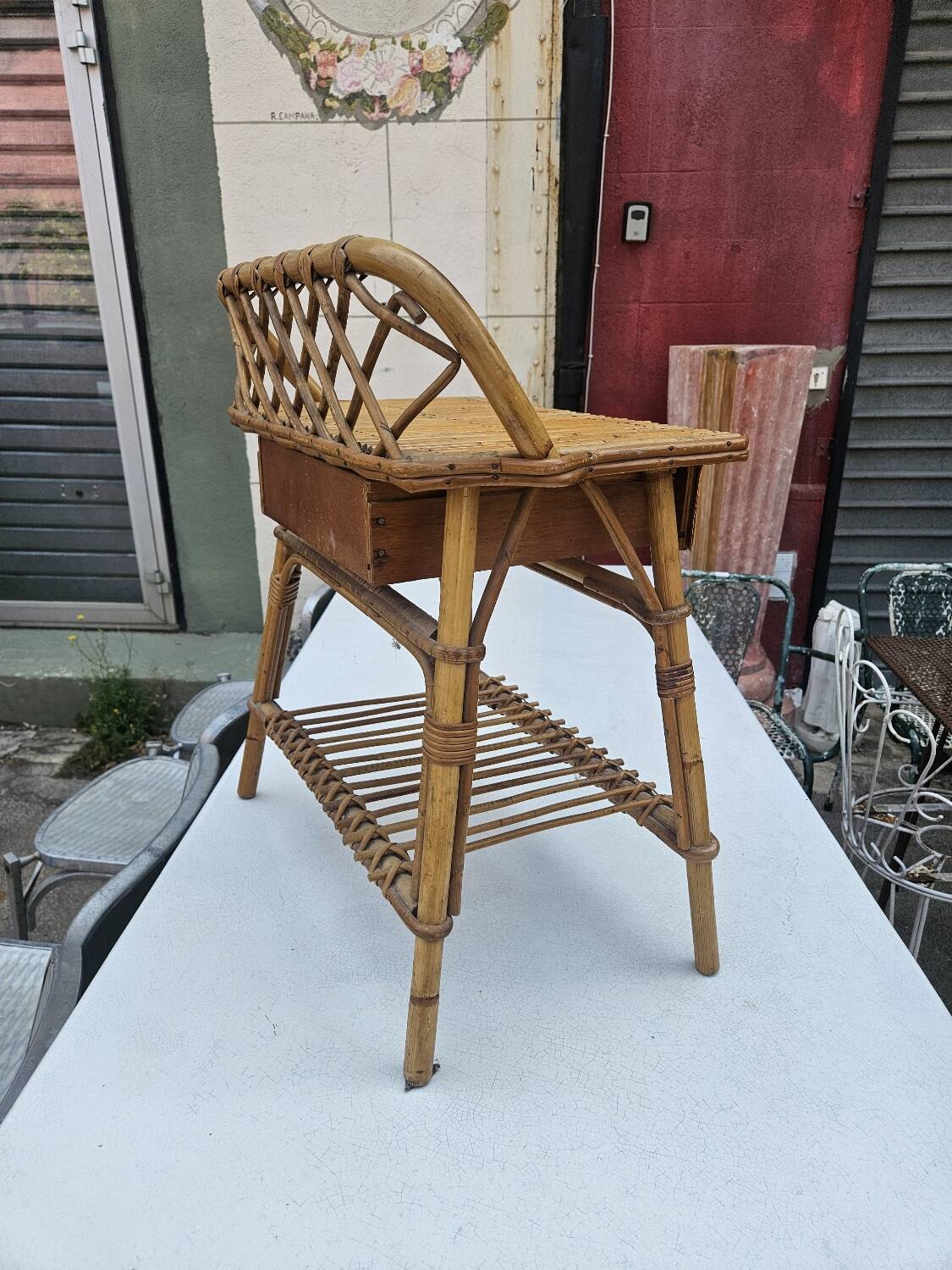 1960s rattan bedside table