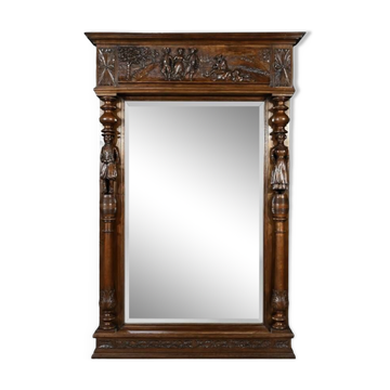 Important Regional Oak Mirror – Early 20th Century