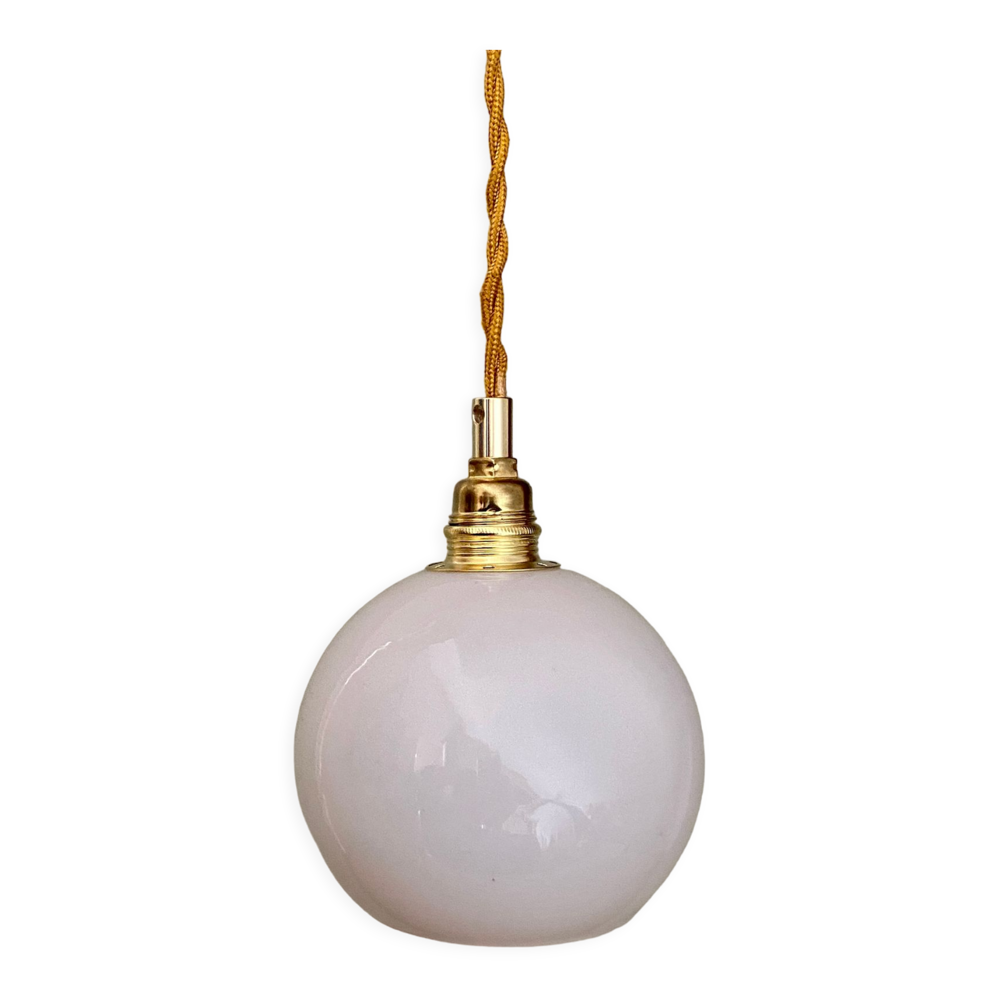 Vintage globe pendant lamp in white opaline