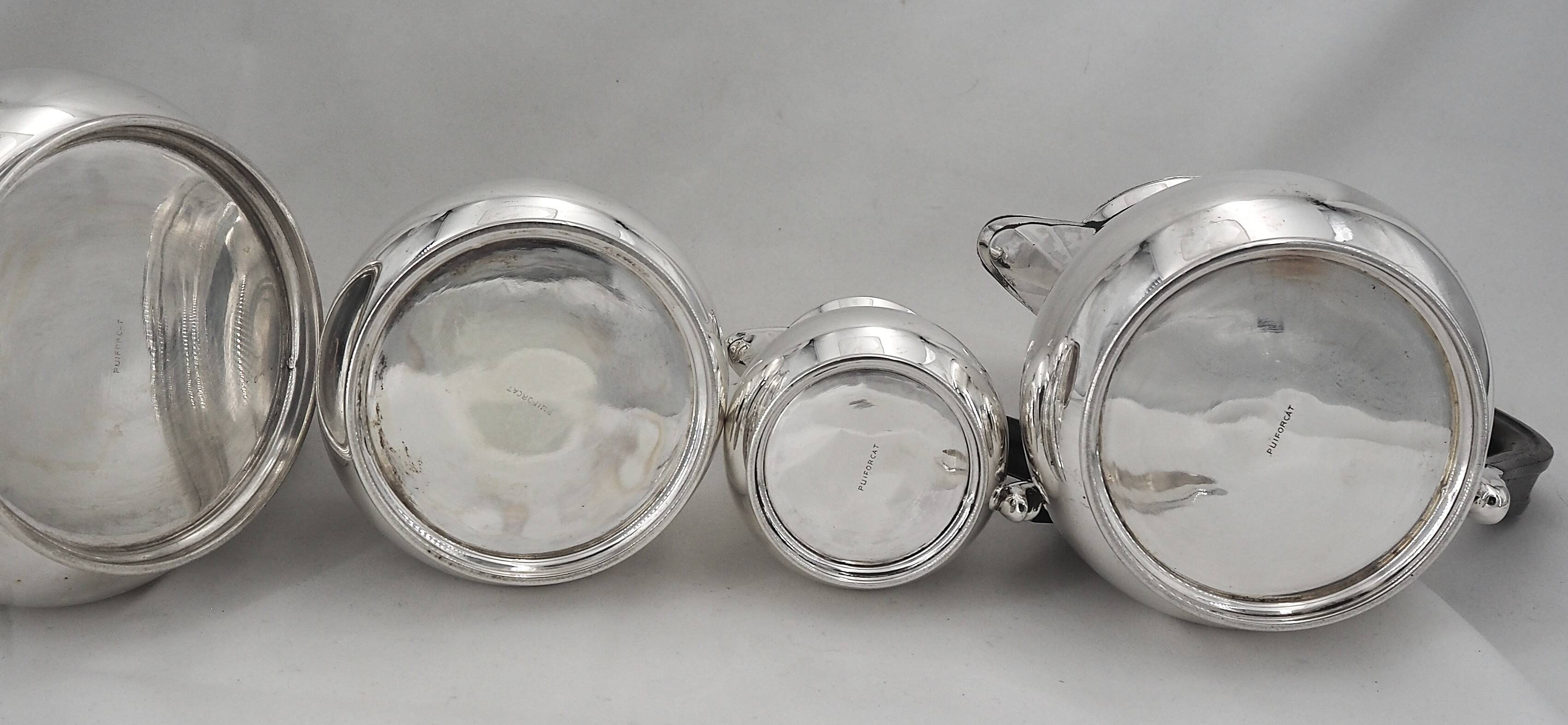 Puiforcat, tea and coffee service, 4 pieces, solid silver Minerva, excellent condition.