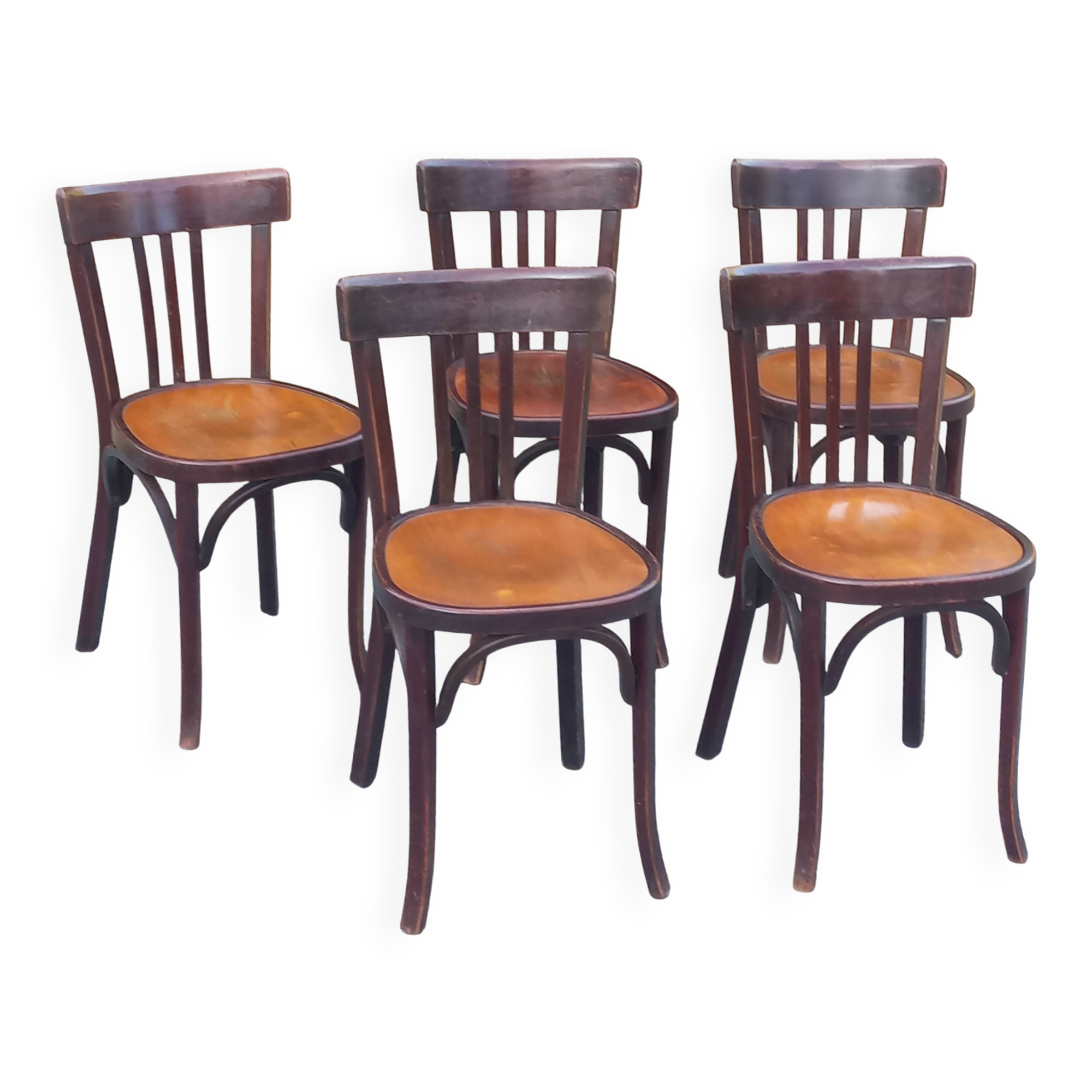 Set de 5 chaises de bistrot anciennes