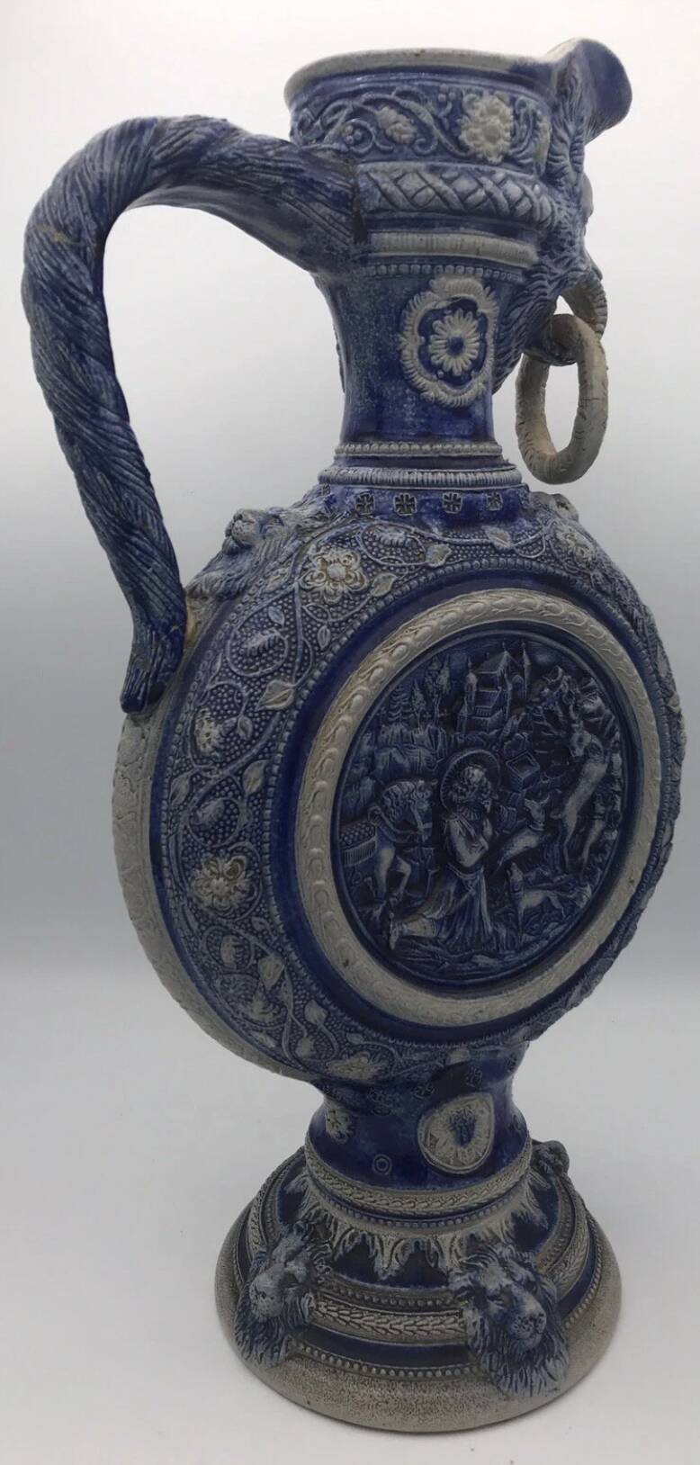 PITCHER Ewer in Stoneware from WESTERLAND, Germany, medallions and sculptures