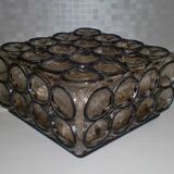 Vintage 1960s German iron ring glass ceiling lamp by Limburg