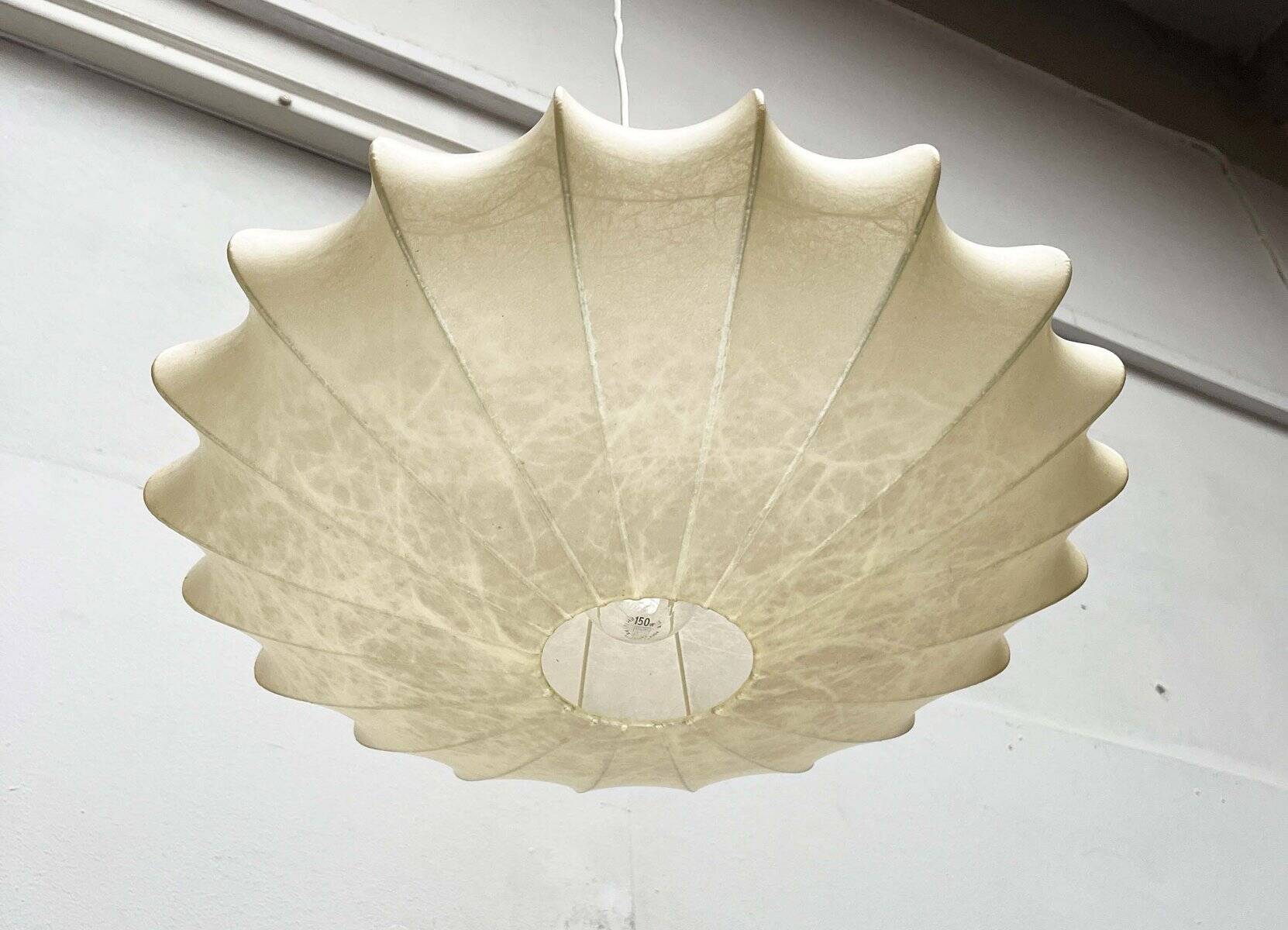 Modern UFO disc cocoon pendant lamp from the mid-century by Friedel Wauer for Goldkant Leuchten, Germany, 1960s.
