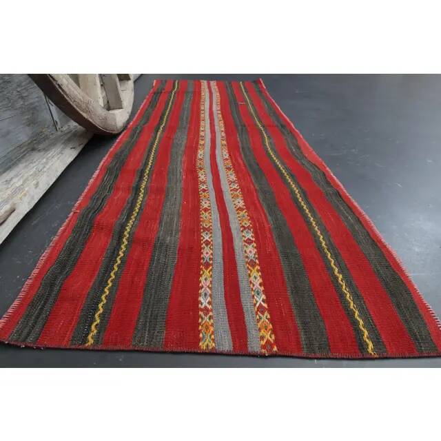 Vintage Turkish Oushak Handmade Wool Cotton Black Red Runner Rug 70x200