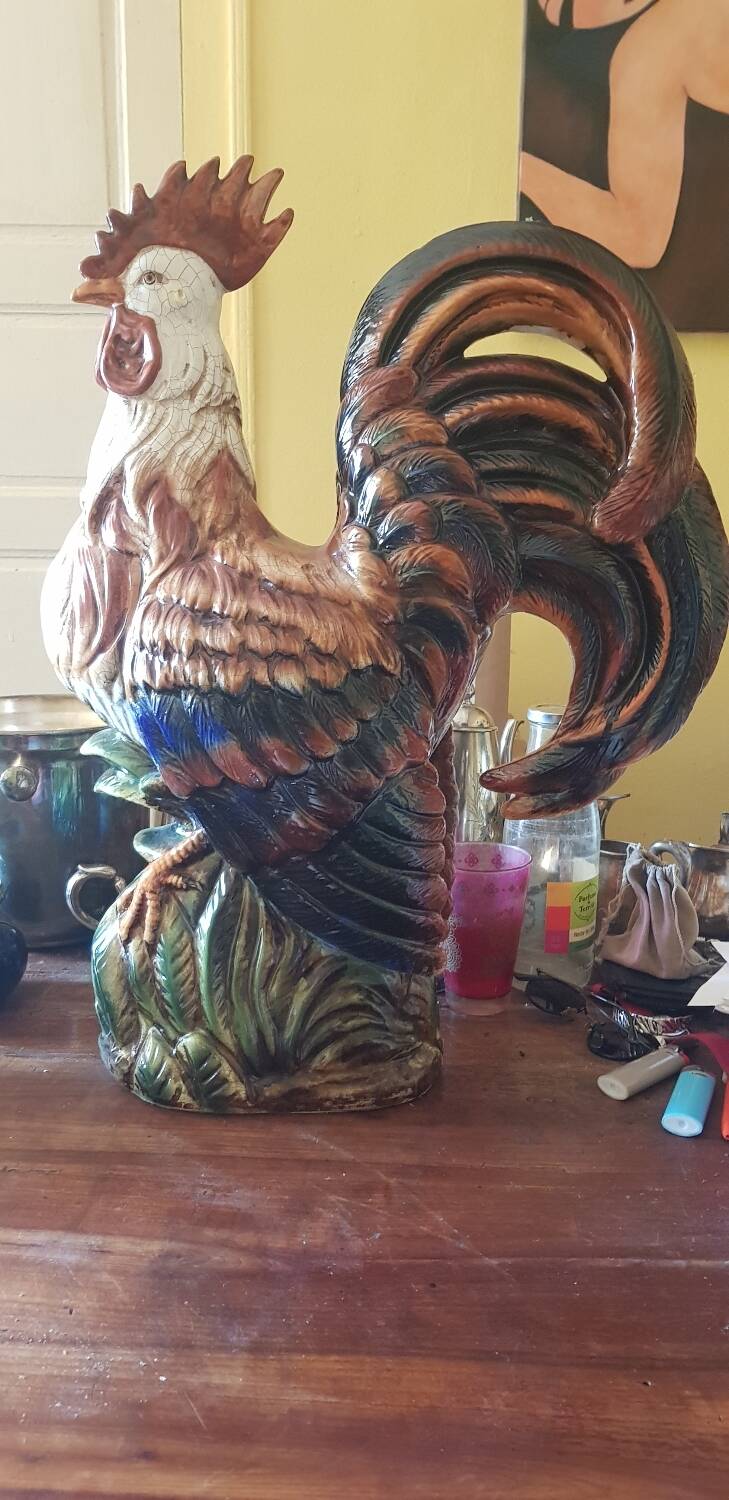 Large XXL cracked ceramic rooster 62 cm.