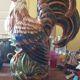 Large XXL cracked ceramic rooster 62 cm.