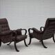 1970s, Scandinavian vintage design, armchair, brown leather, bent wood.