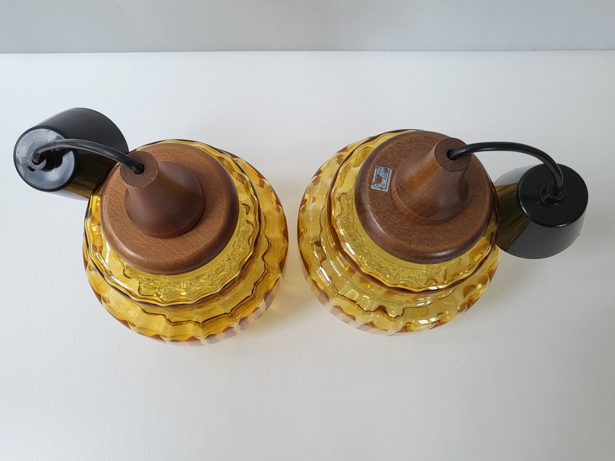 Pair of pendant lamps Carl Fagerlund Orrefors vintage 1960