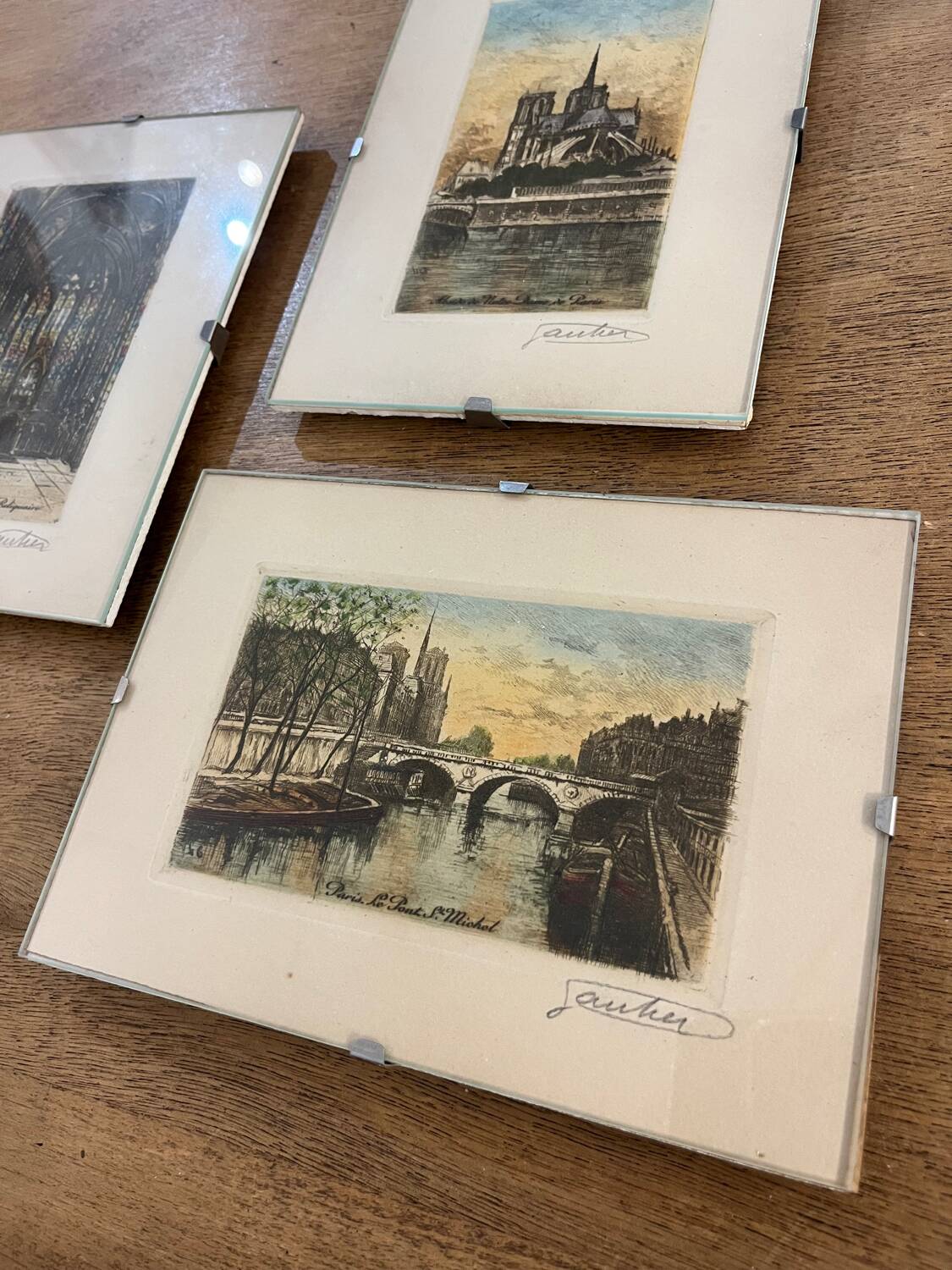 Set of 3 engravings from Paris, early 20th century, signed Gautier