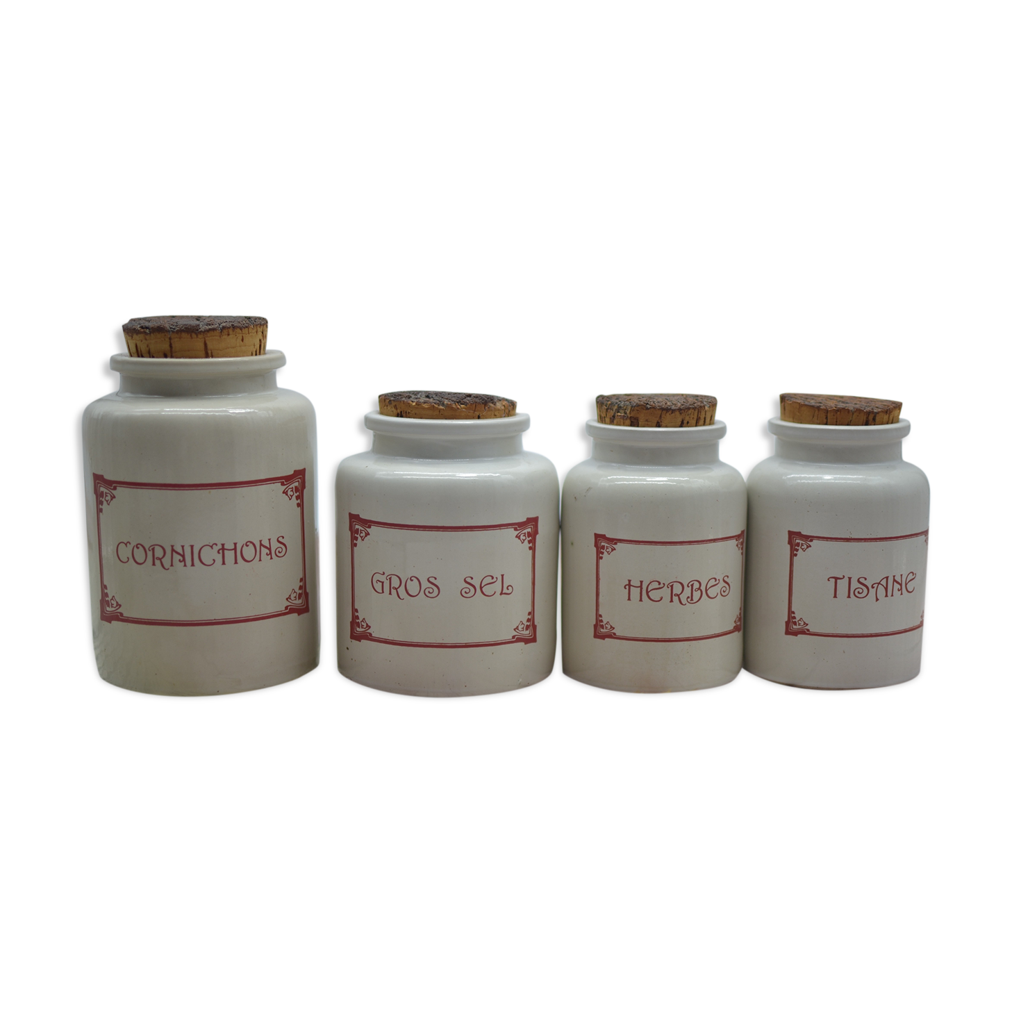 Ensemble de 4 pots à épices en grès avec couvercle d'origine en liège