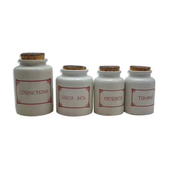 Set of 4 stoneware spice pots with original cork lid