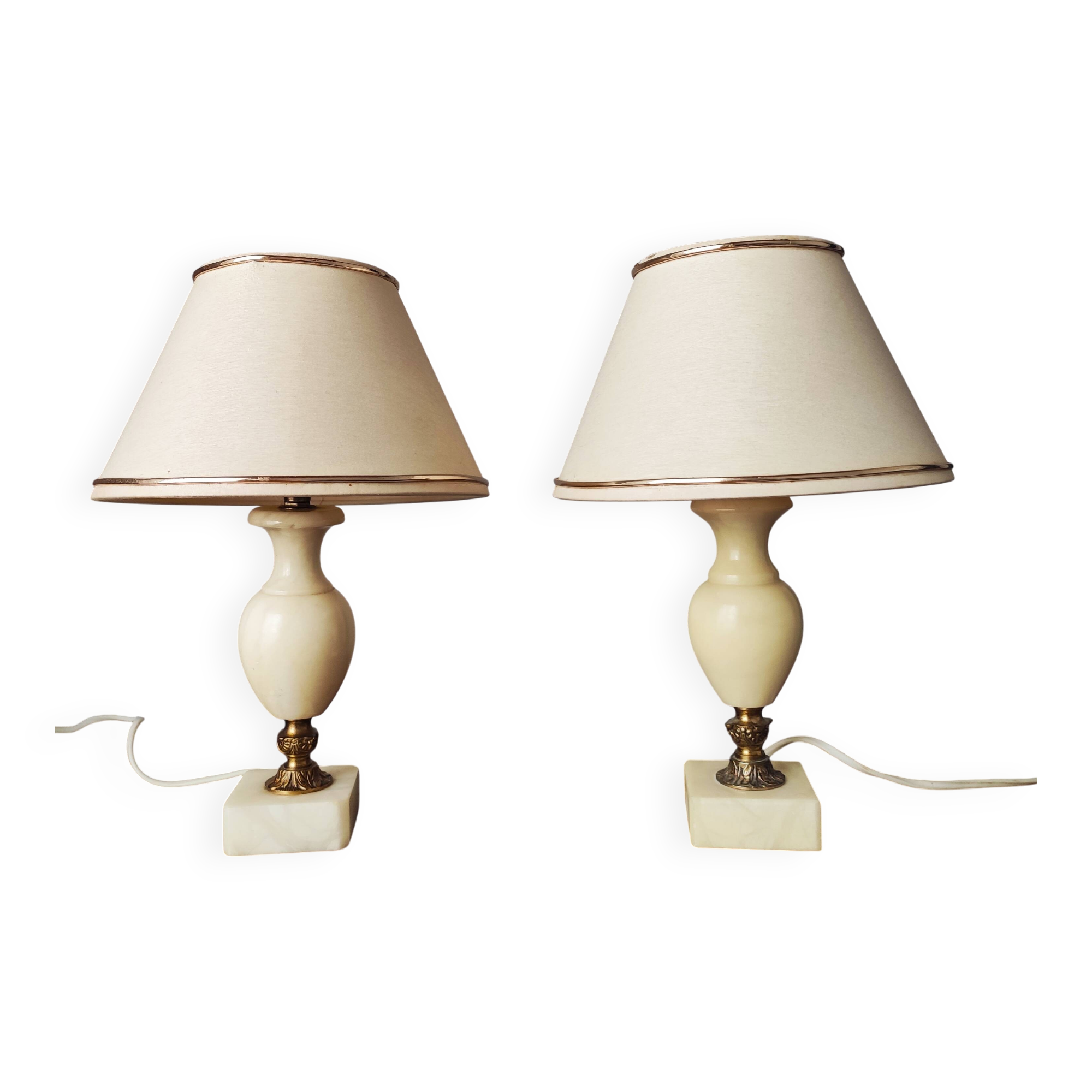 Pair of antique alabaster bedside lamps