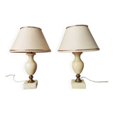 Pair of antique alabaster bedside lamps