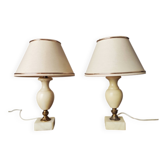 Pair of antique alabaster bedside lamps