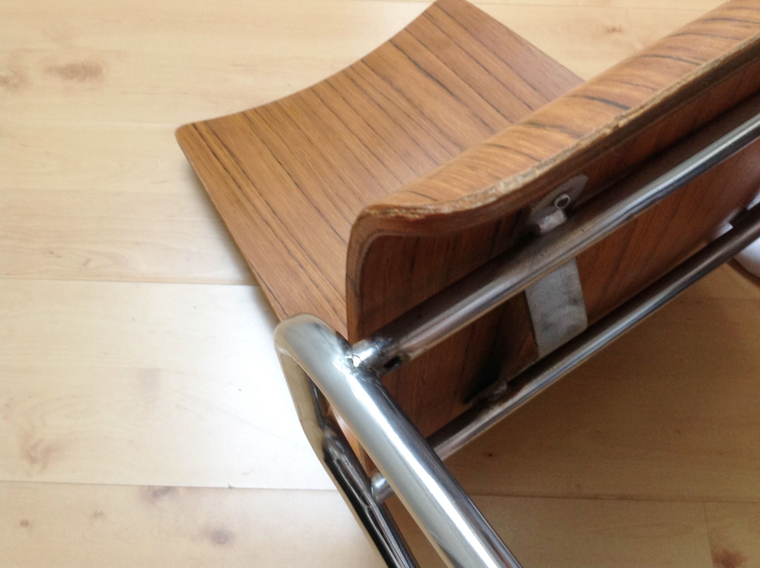 Multiplied wooden chair and chrome feet, vintage 60/70s