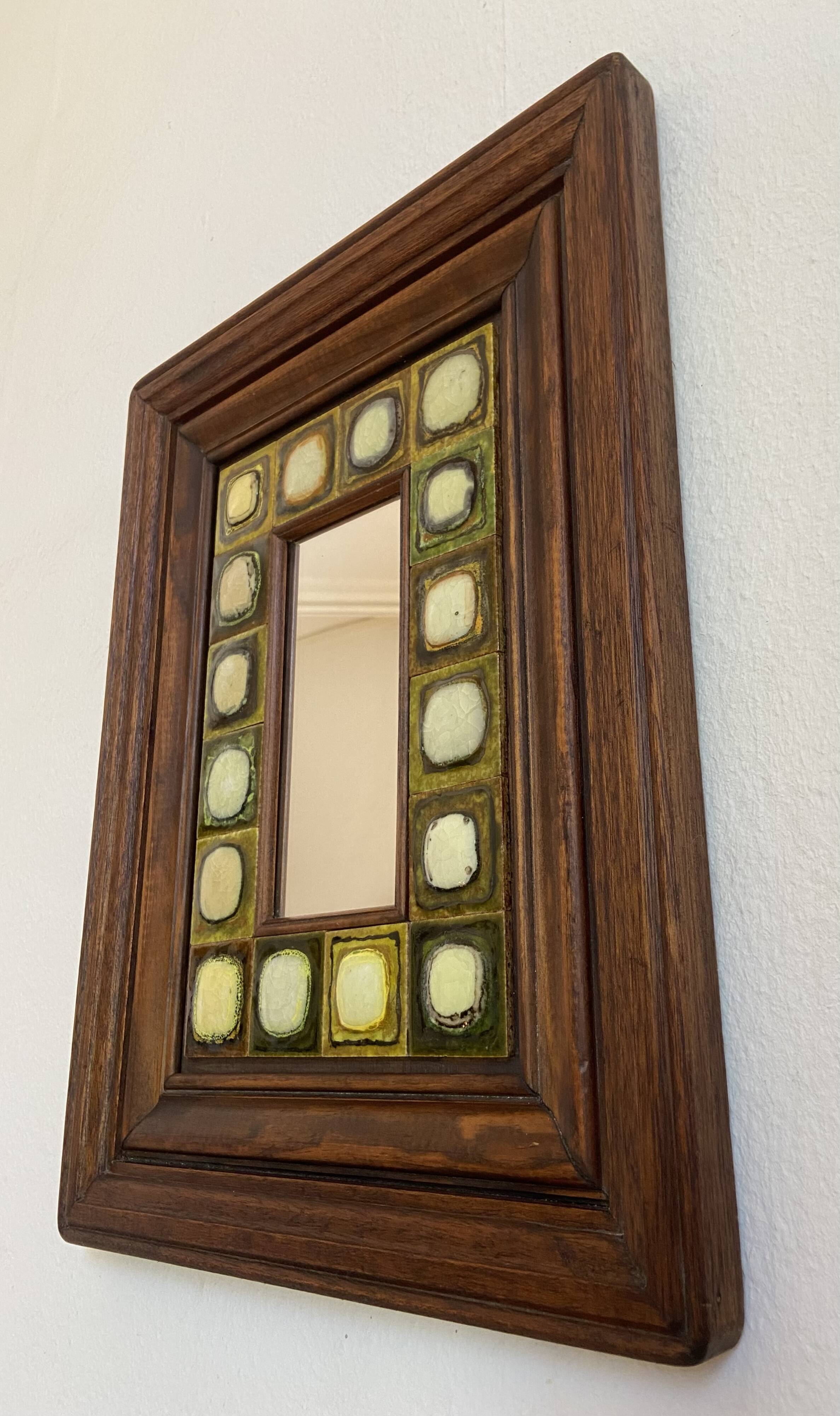 Ceramic and wood mirror from the 80s.