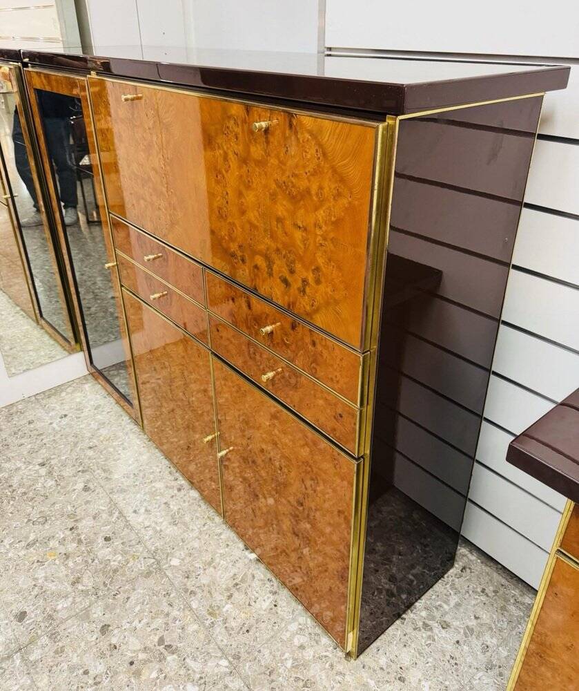 High Sideboard in Radica and Gilded Metal, 1970s