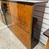 High Sideboard in Radica and Gilded Metal, 1970s