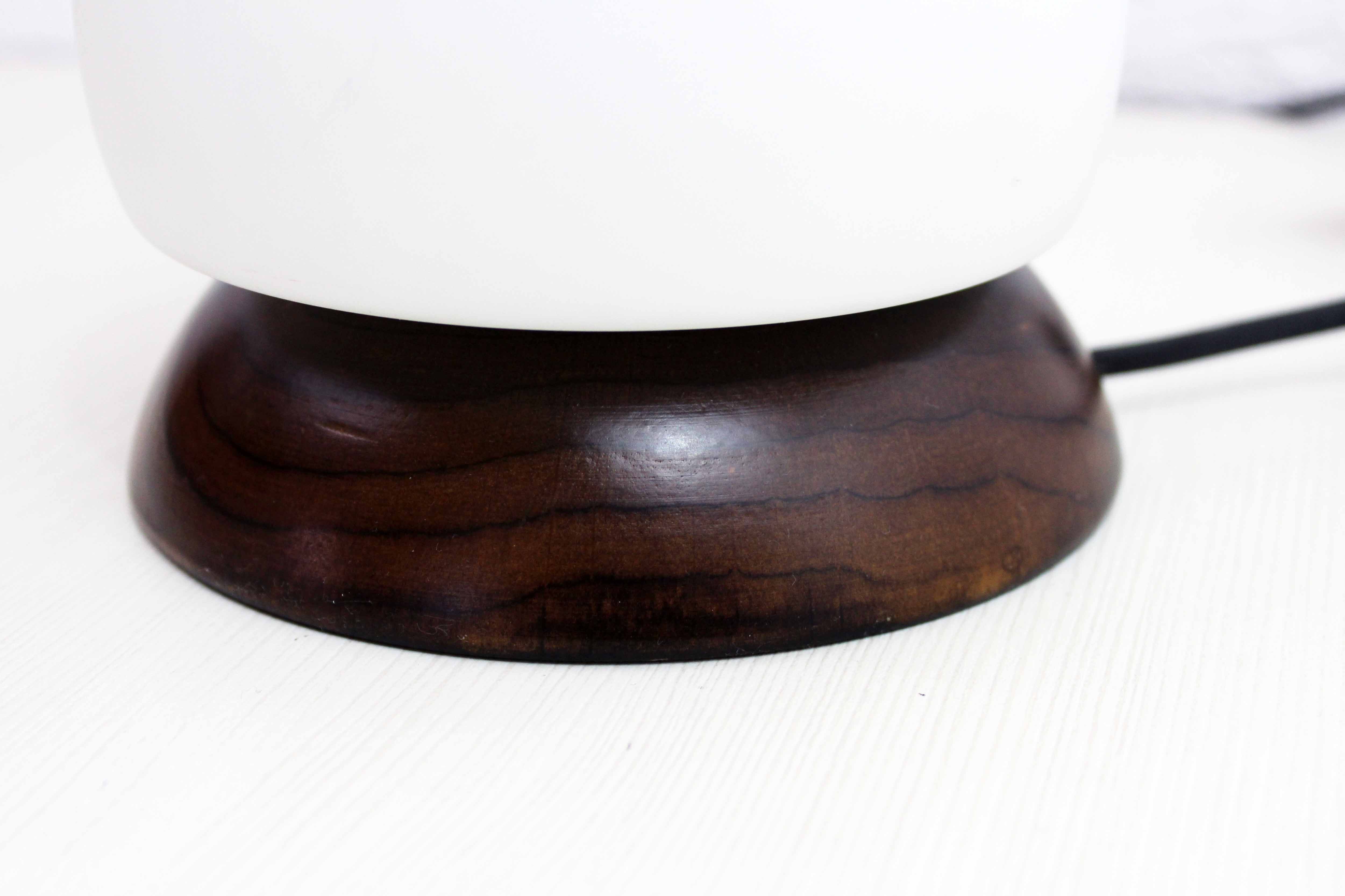 Mushroom lamp in wood and opaline glass