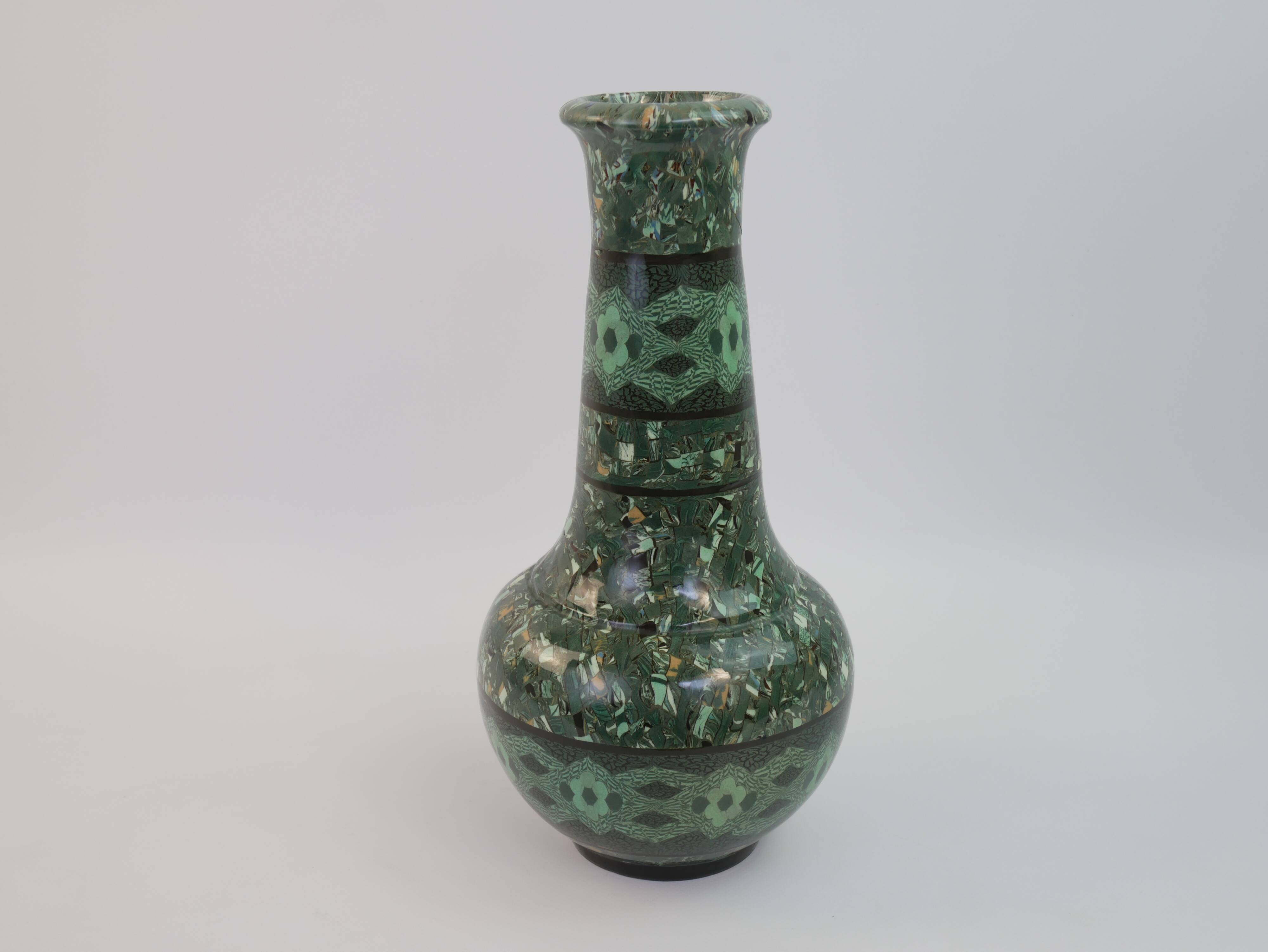 Grand vase en céramique terre-mêlée verte de Jean Gerbino Vallauris
