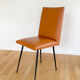 Set of 6 brown skaï chairs and black metal, 1960