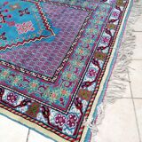 Tunisian carpet in turquoise wool and fuchsia 157x267cm