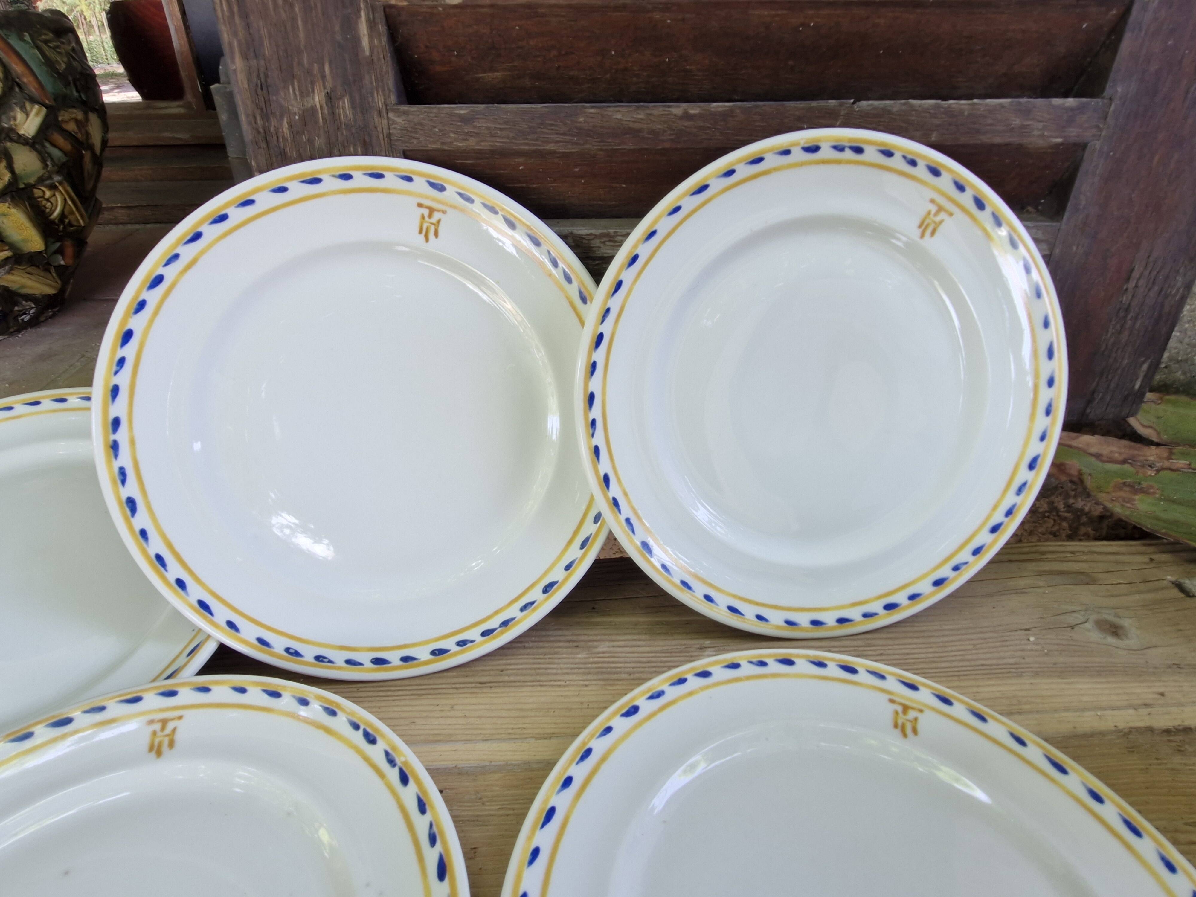 Rare 9 Antique Theodore Haviland Plates - Stamped & Monogrammed