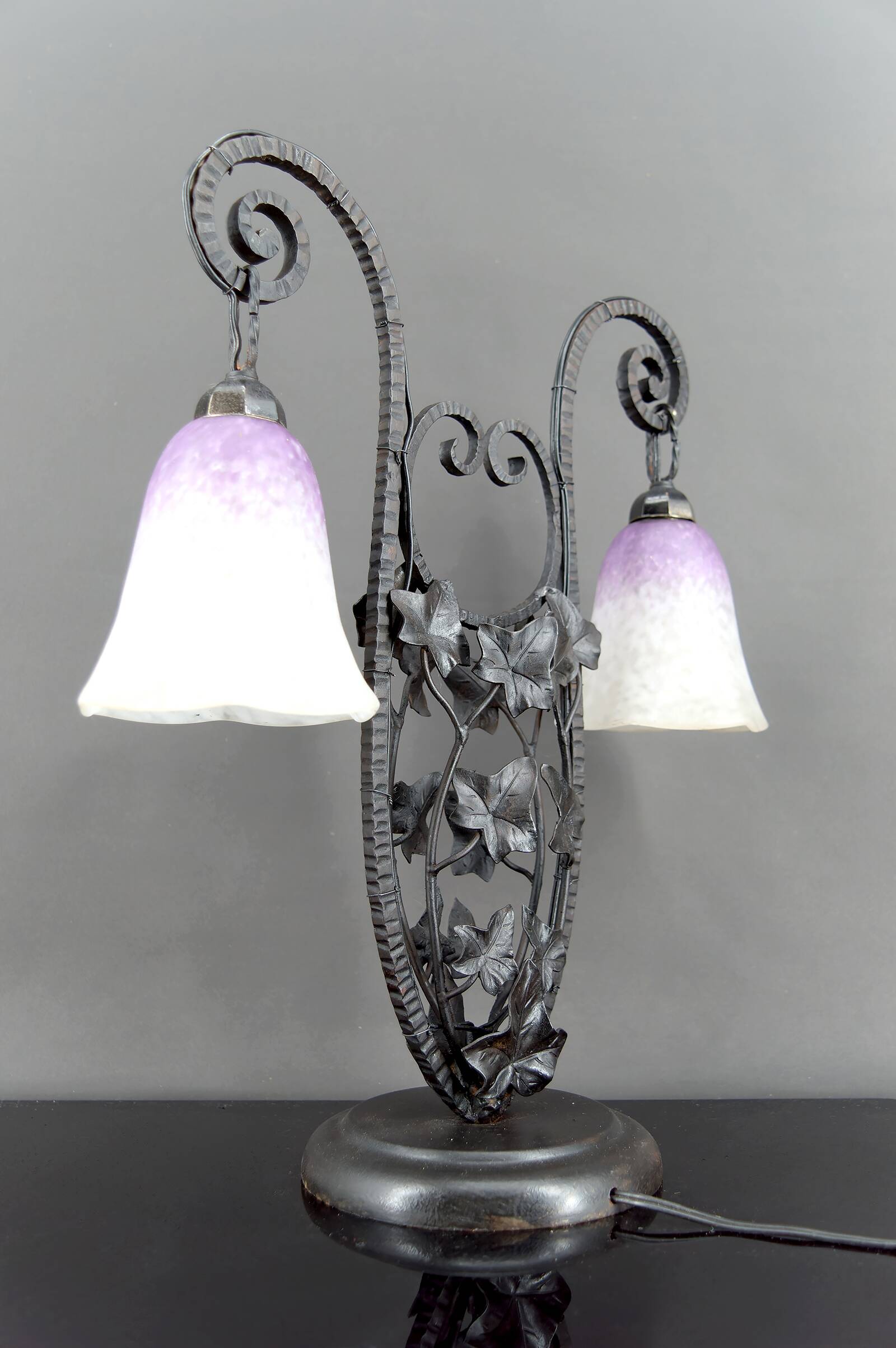 Important Wrought Iron Double-Headed Lamp by Schneider, Art Deco, c. 1920